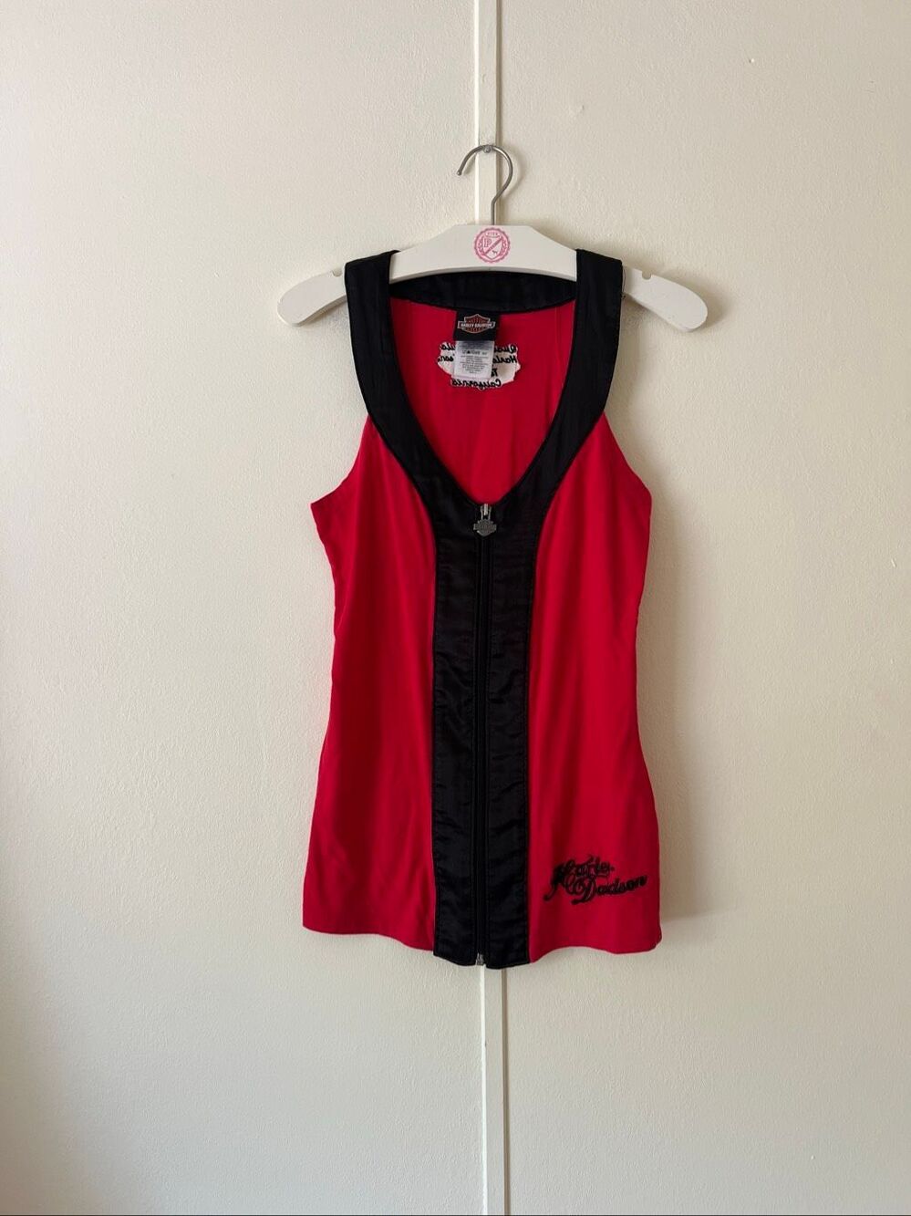 Harley Davidson Red And Black Zipper Front Tank Top Woman’s Small Y2K 12/2011